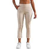 JAMfit Women's Pull-On Capri Pants Stretch High Waist Dressy Casual Cropped Pants with Pockets