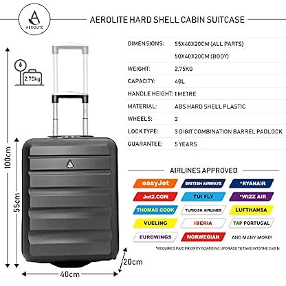 Aerolite 55x40x20 Tamaño Máximo de Ryanair y Vueling ABS Trolley Maleta  Equipaje de Mano Cabina Ligera con 2 Ruedas… | Swapoo | The Social Shop