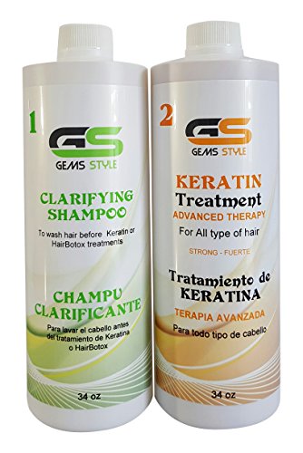 GEMS STYLE Pro-Techs Organic Keratin Treatment, Medium Straight for All Type of Hair, Plus Clarifying Set, 33.8 oz./1L