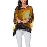 Vanbuy Womens Summer Printed Batwing Sleeve Top Chiffon Poncho Casual Loose Sheer Blouse Shirt