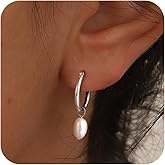 SUFOPE Pearl Earrings for Women,Dainty Gold Pearl Drop Earrings Freshwater Wedding Earrings for Brides Pearl Dangle Earrings Cute Small Pearl Hoop Earrings Jewelry