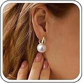 Yheakne Vintage Pearl Hoop Earrings Gold Pearl Drop Earrings Round Pearl Bead Earrings Pearl Huggie Hoop Earrings Wedding Pearl Earrings Jewelry for Women