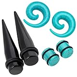 JOVIVI 6pcs Ear Stretching Kit Acrylic Tapers + Spiral Snail Plugs + Howlite Turquoise Tunnels Gauges Set 8mm-16mm