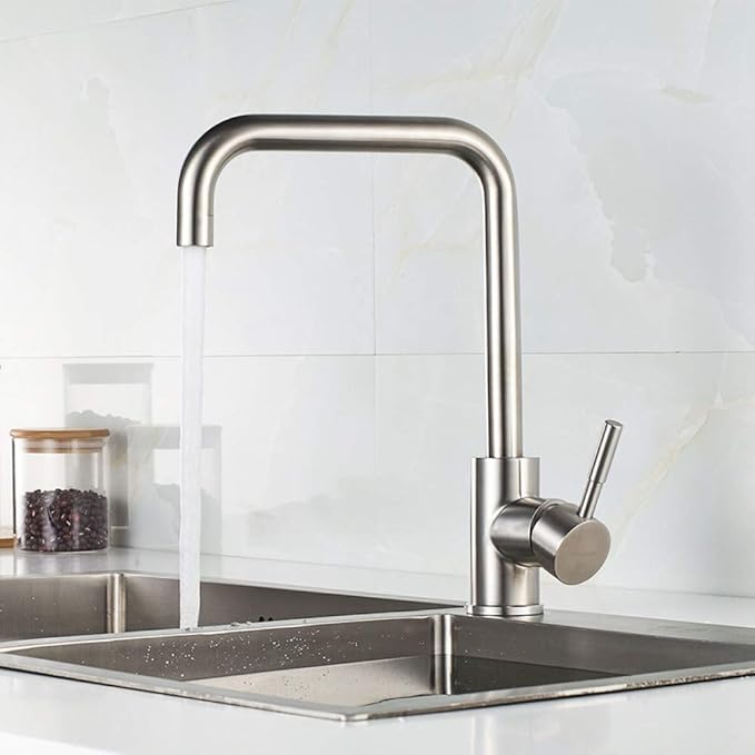 MENGYUE 360 Grad Drehbarer Küchenarmatur 304 Edelstahl Gebürstet Nickel