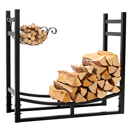 DOEWORKS Heavy Duty Firewood Racks 3 Feet Indoor/Outdoor Log Rack with Kindling Holder, 30 Inch Tall, Black