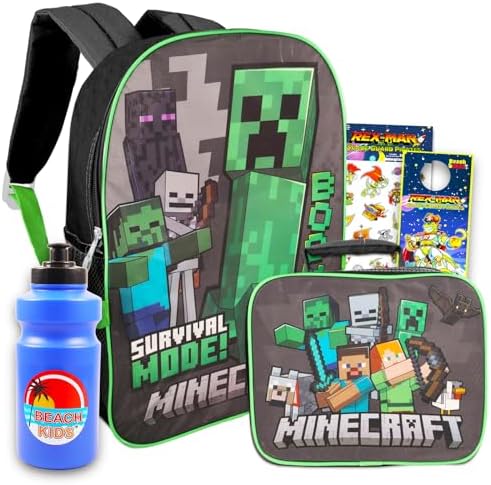 Minecraft Backpack and Lunch Box for Kids School Supplies Bundle