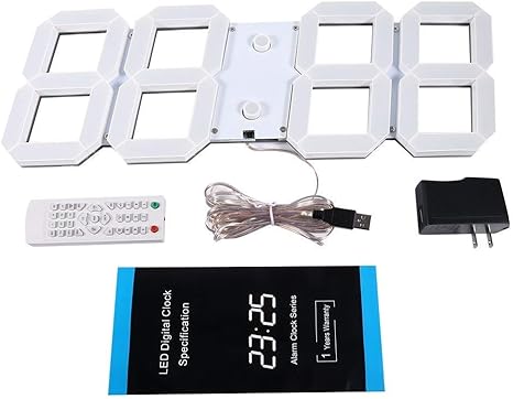 Amazon Co Jp 42 5 15 5cm デジタル時計 大型 3d Led壁掛け時計 光る 壁掛け 置き時計 おしゃれ インテリア 12 24時間制切替式 日付 温度表示 アラーム Usb電源アダプタ付き リモートコントロール カウントダウン機能 ストップウォッチ機能 新築 引っ越し祝い