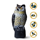 Owl Decoy Bird Repellent - Motion Activated Solar Pest Control Squirrel Deterrent - Garden Owl Scarecrow Lights Up and Makes Noise to Scare Birds Away