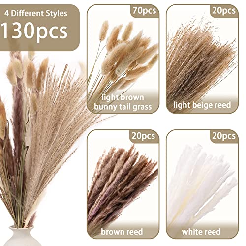DomeStar Pampas Grass, 130PCS Dried Pampas Grass Bunny Tail Grass Reed Boho Decor for Wedding Home Wall Vase