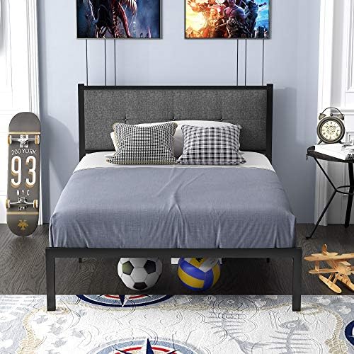 SHA CERLIN Twin Bed Frame, Metal Platform Bed with Upholstered Button
