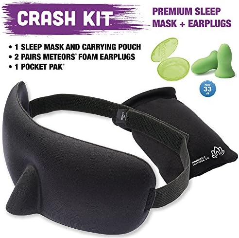 Crash Kit Sleep Mask has Special Nose Padding that Seals Out Light - Moldex- Ear Plugs- Blindfold - from Innerpeace Ventures lets you Blink Easy and Sleep Soundly