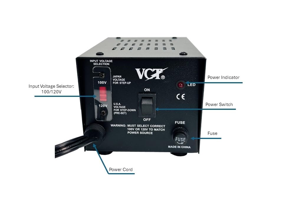 VCT VT-1000J - Japanese Step Up/Down Voltage Transformer Converts Japan 100 Volts To 120Volts OR Vice Versa -1000 Watt,black