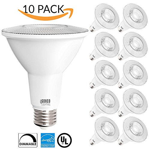 Sunco Lighting 10 PACK – PAR30 LED 11WATT (75W Equivalent), 3000K Warm White Light Bulb White, DIMMABLE, Indoor/Outdoor Lighting, 850 Lumens, Flood- UL & ENERGY STAR LISTED