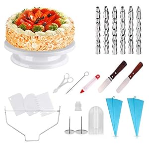homeasy cake draaitafel taartplaat draaibare taart staan 71-set met roestvrij stalen spuit mouwen, siliconen zak en…