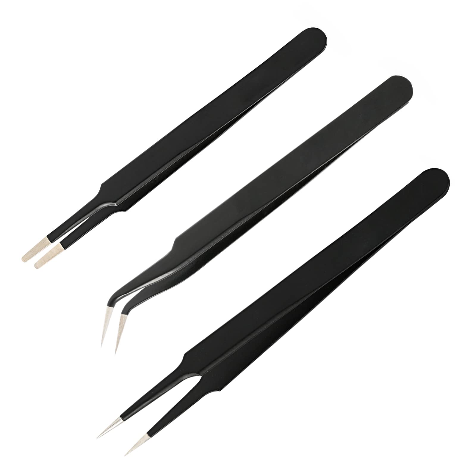 Ehids 3 PCS ESD Tweezers Set Anti-Static Stainless Steel Tweezers Precision Tweezers for Electronics, Craft, Jewellery, Soldering, Laboratory Work and Detailed Work