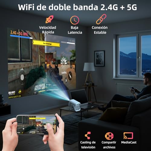 Bettdow Compatible Netflix Licencia Mini Proyector con WiFi y Bluetooth 5.2,Android 13 Proyector Portátil 1080P con Soporte 4K,Auto Keystone,Control Vocal,Netflix/Youtube/Prime Video/D+ Integrado