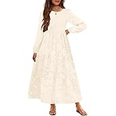 MITILLY Girls Fall Long Sleeve Dress Boho Flower A-Line Ruffle Tiered Flowy Maxi Dresses for Wedding Party 6-12 Years