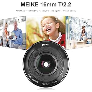 Meike 16mm T2.2 Large Aperture Manual Focus Prime Low Distortion Mini Cine Lens Compatible with Micro Four Thirds M4/3 MFT Olympus/Panasonic Lumix Cameras and BMPCC 4K Zcam E2
