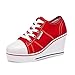 Sokaly Women's Canvas Shoes Wedge Heeled Platform Sneaker Fashion Pump Shoes Red