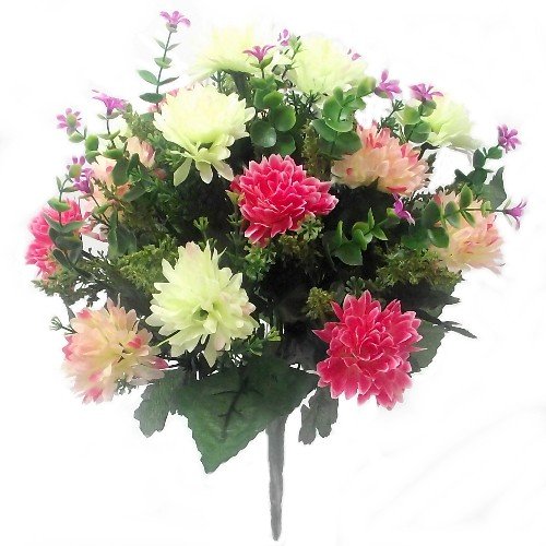 Artificial Flowers 41cm Spikey Chrysanthemum Mixed Bush (1 Bunch, Pink & Cream)