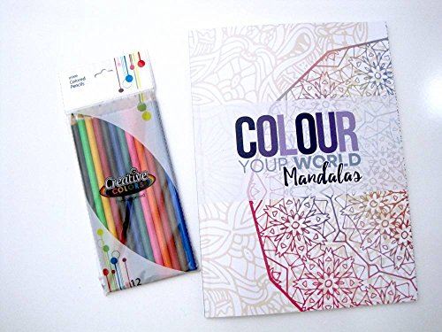 Colour your world mandalas adult coloring book + 12 pk color penc…