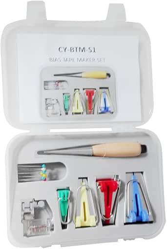 Download Amazon.com: MagiDeal Box of Binding Snap on Foot Bias Tape Maker Awl Pin Set Quilting Sewing ...