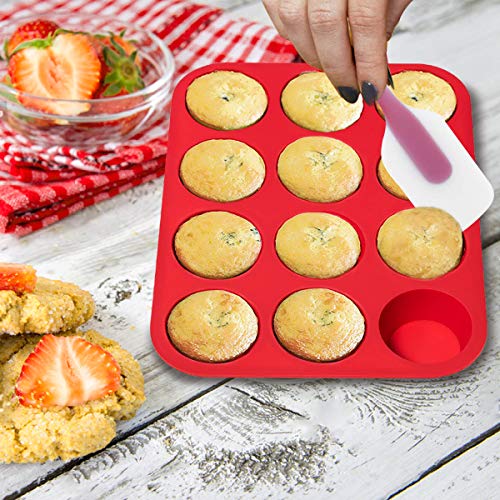 Silicone Muffin Pan and Cupcake Pans & Flower Chocolate Mold - Jeteven Large 12 Cup Muffins Tray,Fat Bombs Ice Cube,Jelly,Cupcake Baking Mold with 1x Spatula,1x Brush,20x Cupcake Pipettes - Thumbnail 4
