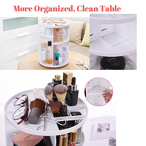 Rotating Organizer With Free Squishy Slow Rising Toy - Adjustable Makeup and Desk Accessories Storage Holder with Large Capacity, Makes Your Table Clean and Organized (White) - Thumbnail 3