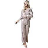 Softies Marshmallow V Neck Lounge Set for Women Ultra Soft 2 Piece Loungewear with Relaxed Top and Straight Leg Pants
