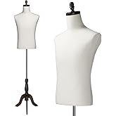 Bonnlo Male Dress Form, Male Mannequin with Wooden Tripod Stand, Adjustable Height Torso Body for and Display and Sewing (Cot