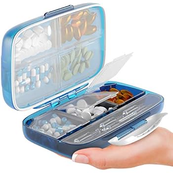 Moisture Proof Pill Sorter Travel Pill Organizer Pill Box Waterproof Large Pill Dispenser Home Supplement Holder Portable Vitamin Jumbo Size 8 Compartment Airtight Pill Container Daily Medicine