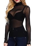 Kate Kasin Long Sleeve See Through Black Shirts for