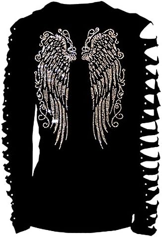 Fashion2ne1 Long Angel Wings Bling Bling Rhinestones T-Shirt Ripped Cut Out Long