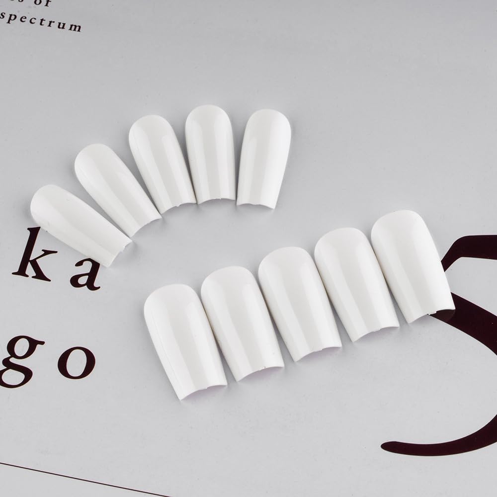 Bellelfin 120Pcs White Press on Nails Medium Square Glue on Nails, Glossy Solid Color Fake Nails Full Cover Acrylic Nails Press on for Women Girls Artificial Fingernails - Image 5