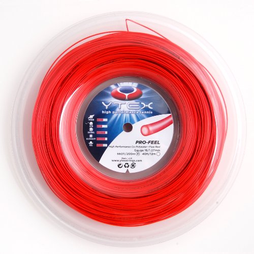 YTEX Pro-Feel Tennis Racket String (Gauge 16-1.27mm), Fluorescent Red, 40-Feet/12m