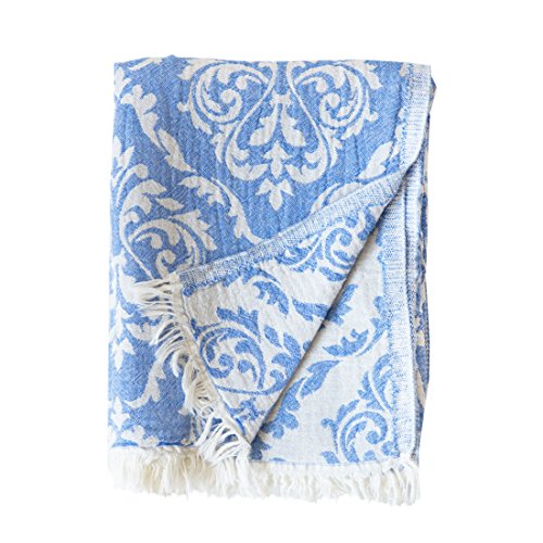 Mebien Renaissance Design pestamal bath pools spas beaches gyms saunas towel multi purpose throw to your couch sofa bed picnic for baby women man 100% cotton (Indigo Blue)