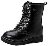 DADAWEN Boy's Girl's Combat Lace-Up Side Zipper Mid Calf Boots