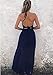 YOMISOY Women Halter Chiffon Dresses Sexy V Neck Sleeveless Plain Swing Summer Beach Maxi Split Dress Navy Blue