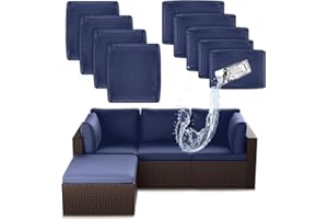 SUSIE'S GARDEN 9p Patio Cushion Covers Outdoor Patio Cushions Covers Replacement Waterproof with Zipper for 5 Pcs Patio Furniture Set, Slipcovers for Outdoor Cushions Dark Blue, Covers Only