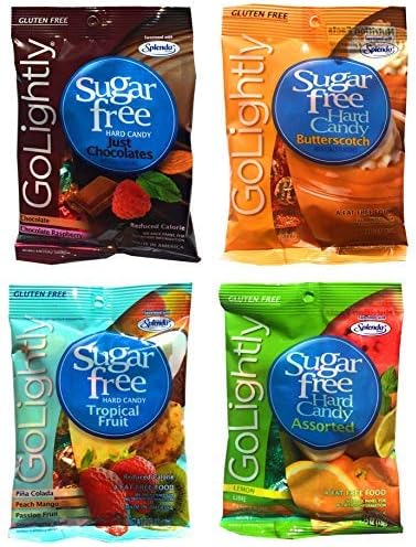 Go Lightly Sugar Free Hard Candy Variety Flavors- Butterscotch, Just Chocolates, Tropical Fruit and Assorted, 2.75oz bag each, 4 packs total