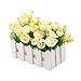 Louis Garden Artificial Flowers Fake Rose in Picket Fence Pot Pack - Mini Potted Plant (Green)