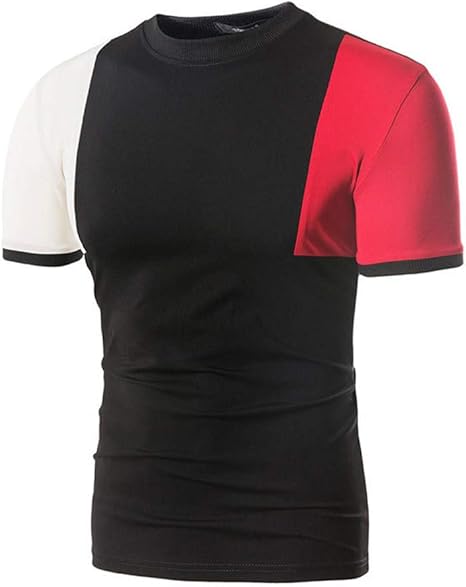 WooCo Casual T-Shirts für Männer, Herren Rot Weiß Schwarz DREI Farbe Nähte Shirts Tops Bluse ...