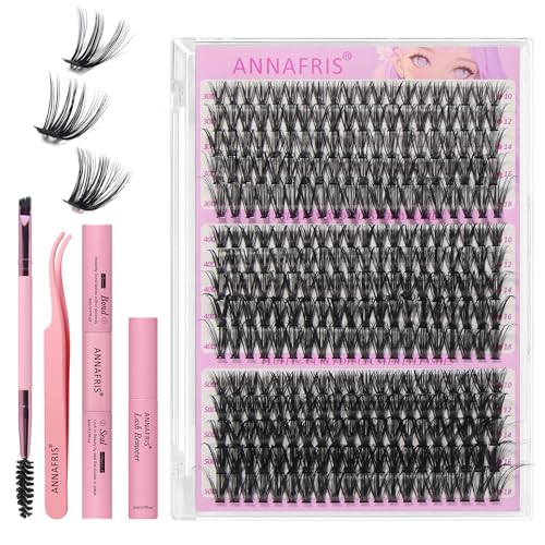 ANNAFRIS False Eyelashes 30D+40D+50D Eyelashes Hair to Hair 0.07mm D Curl 10-18mm Cluster Lashes Natural DIY Eyelashes(30D+40D+50D)