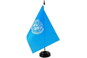 ZIGVERT UN Desk Flag, International Table Flag on Stand Base - Small Mini United Nations Office Decoration for International Festivals and Home