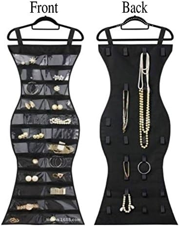 Mermaid Jewelry Hanging Non-Woven Organizer Holder 24 Pockets 26 Hook and Loops - Space-Saving Household Closet Accessory Storage Bag (Black_24 Pockets 26 Hook)