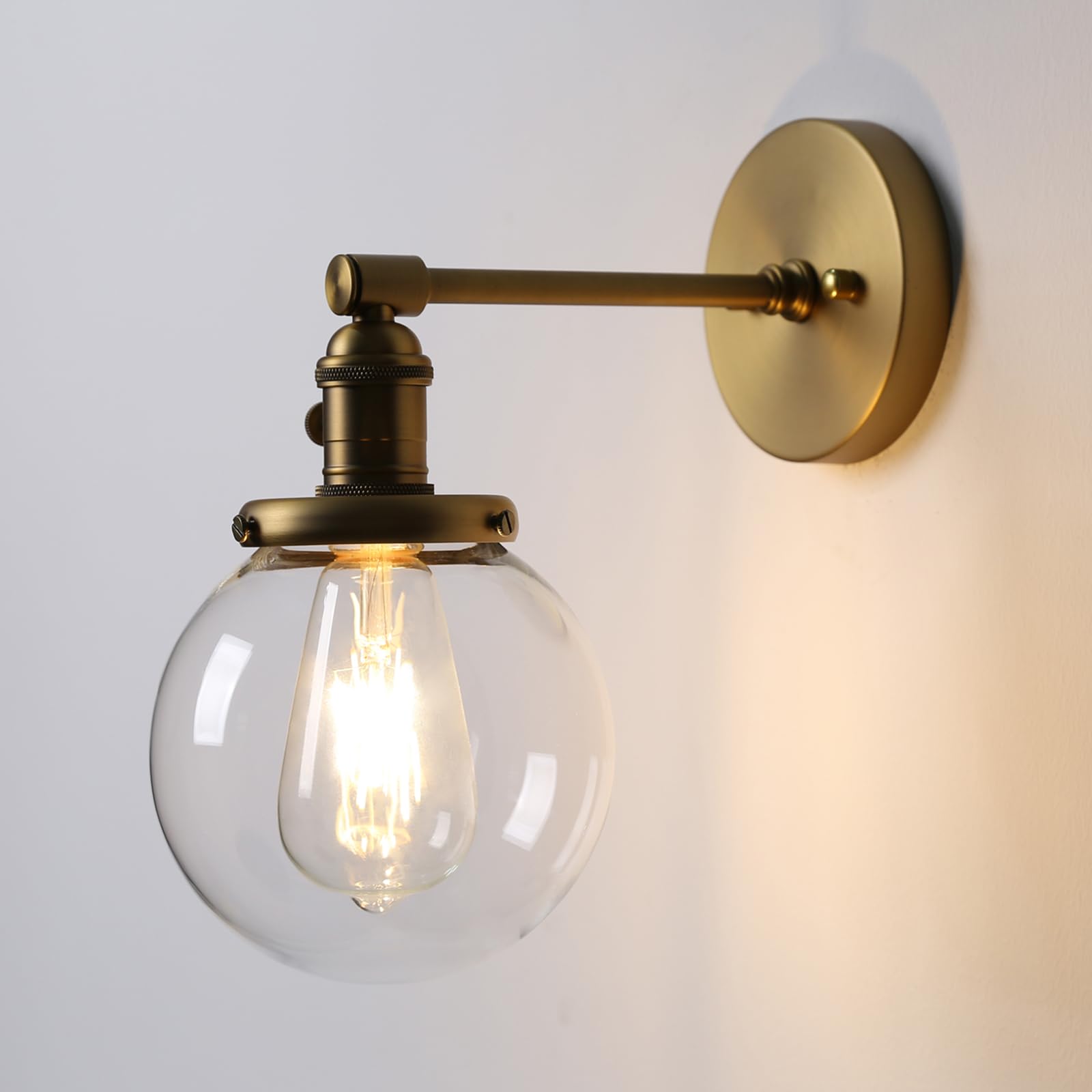 Phansthy Retro Industrial Wall Lights, Vintage Wall Sconces with Globe Glass Shade, Hallway Antique Brass Wall Lamp Suitable for Living Room Kitchen Dining Room Bedroom Vanity Mirror (Antique)