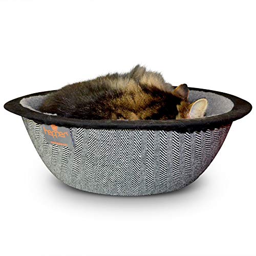 Hepper – Nest Cat Bed – Modern Cat Furniture – Cat Bowl with Removable & Washable Fleece Liner -r – Herringbone