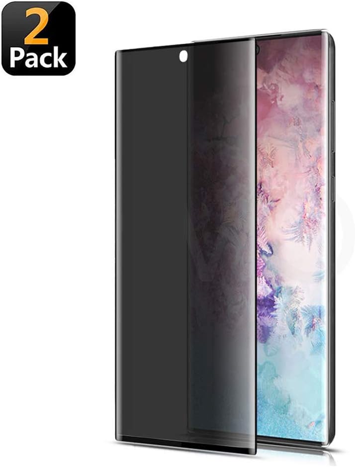 Viee 【2 Pack】 Galaxy Note10 Plus/Pro Screen Protector Privacy Tempered Glass Screen Cover 3D Curved Tempered Glass Screen Cover for Samsung Galaxy Note 10 Pro