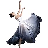 Z&X Women's Lyrical Dance Skirt Gradient Color Chiffon Long Swing Sheer Wrap Skirts for Modern Ballet Performance