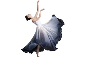 Z&X Women's Lyrical Dance Skirt Gradient Color Chiffon Long Swing Sheer Wrap Skirts for Modern Ballet Performance